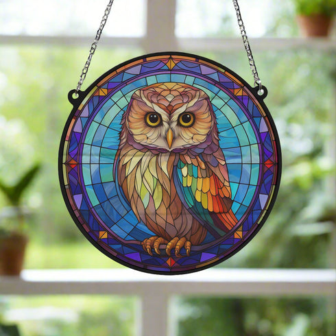 Millie the Little Owl Stained Glass Effect Suncatcher